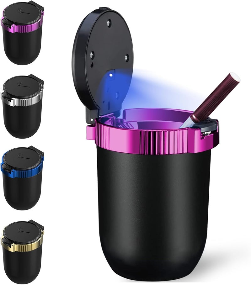 Windshoon Smokeless Car Ashtray with Lid - Stainless Steel Inner Container Windproof Ashtray, Portable LED Blue Light Auto Accessories for Travel, Detachable Mini Trash Can (Purple 1-Pack) - Image 1